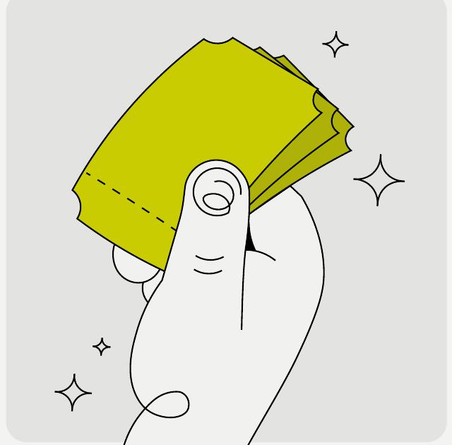 Line illustration of a person waving tickets