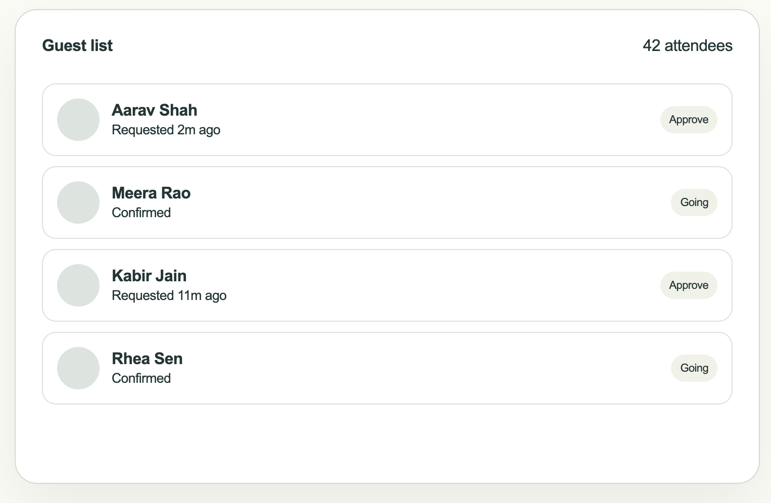 A Tribl guest list with approvals